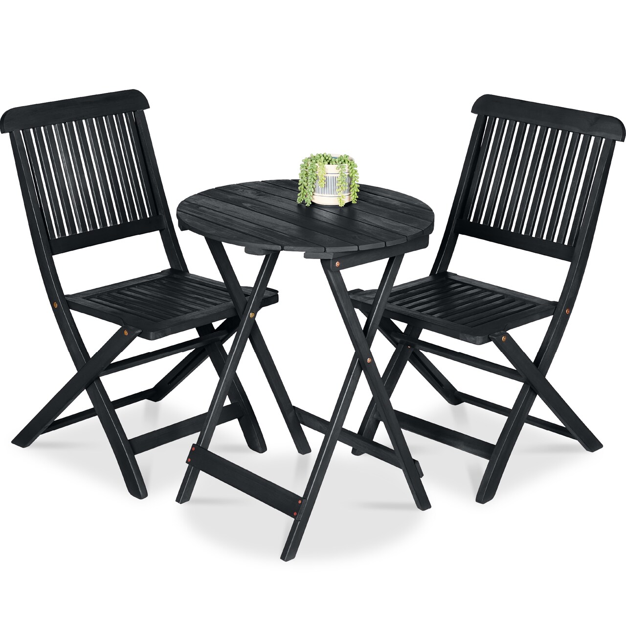 Best Choice Products 3-Piece Acacia Wood Bistro Set, Folding Patio Furniture w/ 2 Chairs, Table